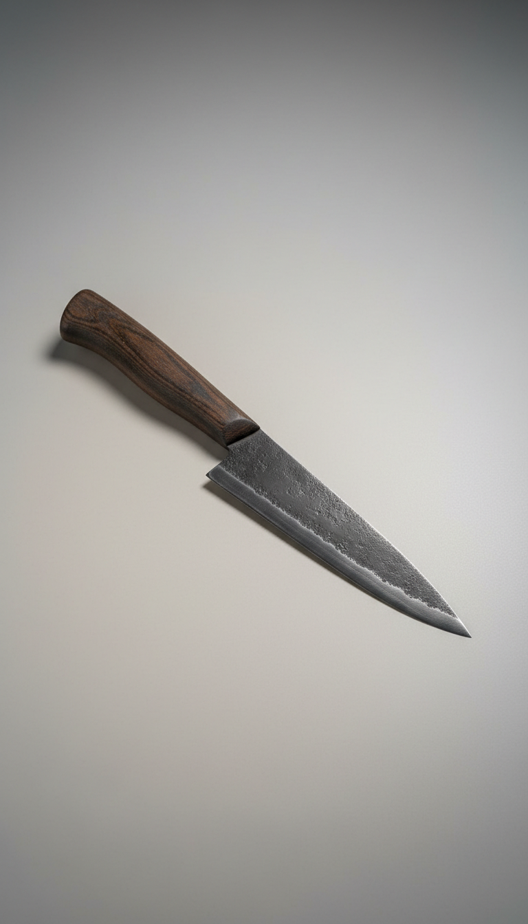 Santoku artigianale con manico in legno vissuto